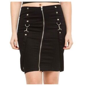 Lip Service Black Bondage Mini Skirt Studded Zip Front Punk Goth Size Large